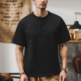 美式復古重磅T恤短袖Polo衫寬鬆硬漢亨利衫體恤