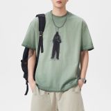 美式復古做舊重磅短袖T卹男夏季印花寬鬆圓領上衣潮
