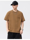 復古工裝口袋T卹男士夏季純棉寬鬆簡約圓領短袖體卹