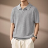 高端美式海鷗領菠蘿紋Polo衫夏季簡約老錢風透氣短袖T恤
