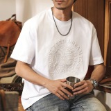 美式復古重磅竹節棉T卹男夏季短袖潮牌立體浮雕休閒寬鬆上衣
