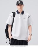 潮牌字母刺繡翻領短袖Polo衫男士寬鬆撞色領口設計T卹夏季