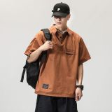 山系復古工裝Polo衫男士夏季寬鬆休閒美式潮牌短袖T卹衫