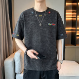 時尚寬鬆百搭冰絲薄款半袖T恤字母印花圓領上衣