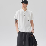 夏季重磅莫代爾短袖Polo衫日系簡約口袋修身翻領T卹男