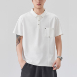 夏季重磅莫代爾短袖Polo衫日系簡約口袋修身翻領T卹男