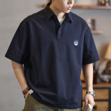 簡約刺繡設計感Polo衫男士夏季寬鬆戶外速乾翻領T卹