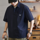 簡約刺繡設計感Polo衫男士夏季寬鬆戶外速乾翻領T卹