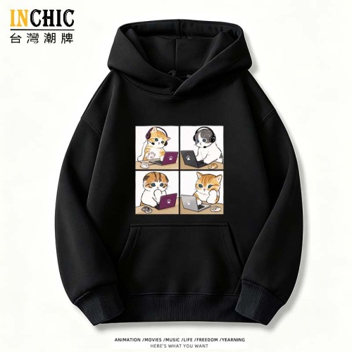 工作貓四宮格寬鬆帽T