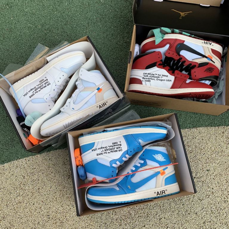 纯原】aj1ow联名北卡蓝Air Jordan 1 x OFF-WHITE 白蓝AJ1 OW联名北卡蓝AQ0818-14820