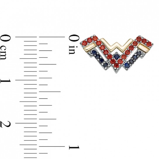 Details about   Wonder Woman Collection Garnet And Blue Sapphire Diamond Stud Earrings In Silver