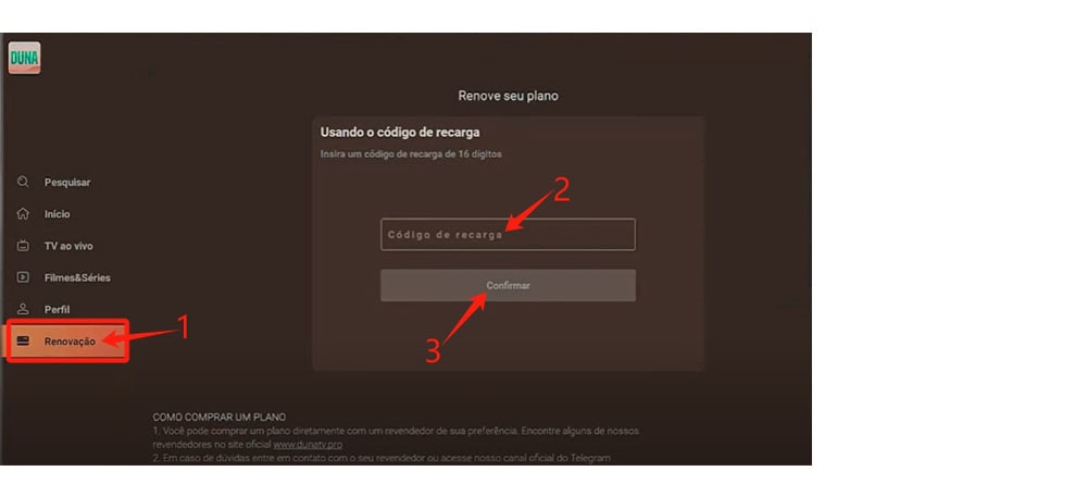 ativar recarga duna tv