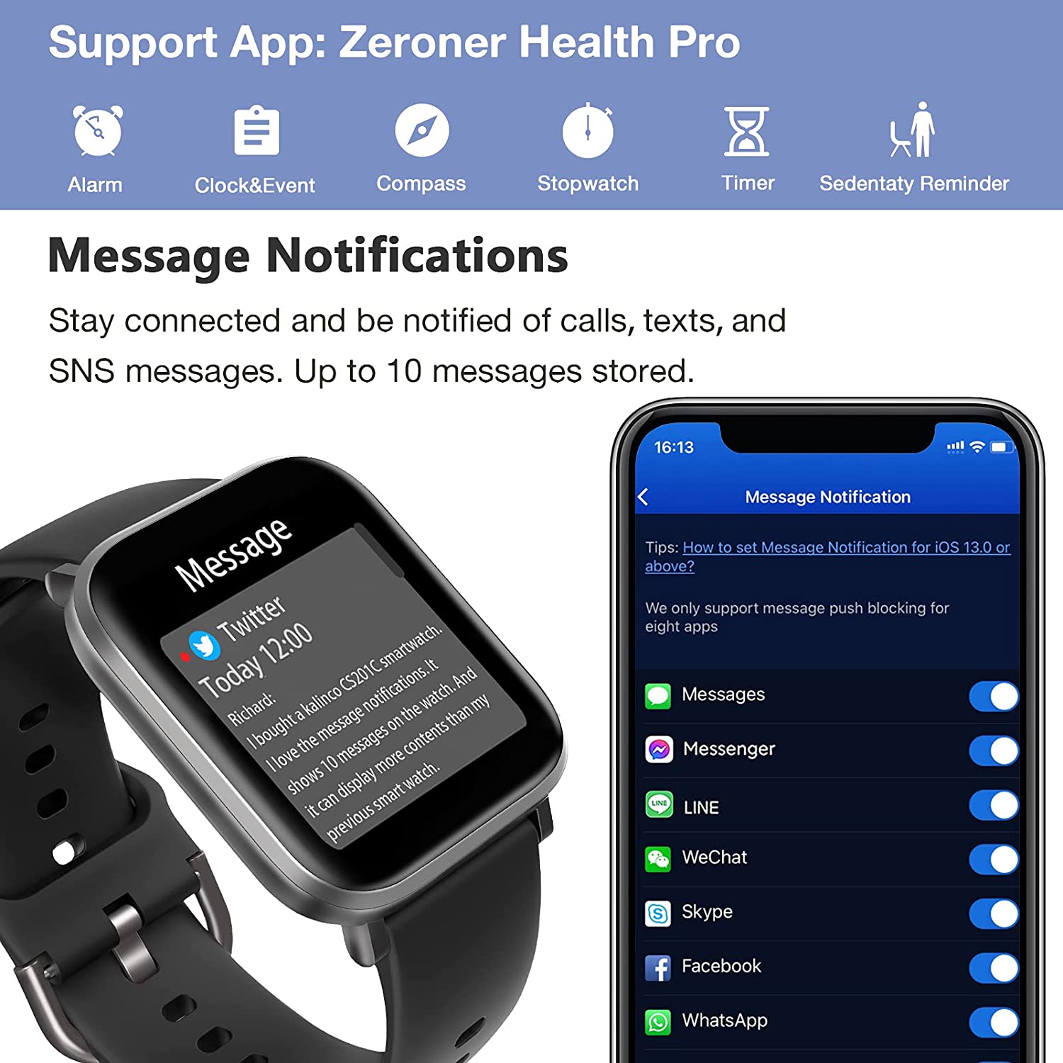 Smart Watch for Android Phones iOS, KALINCO Swim Watch with Heart Rate  Monitor Pedometer Calorie Counter,