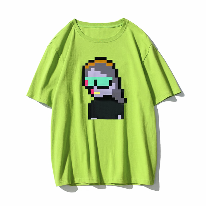 NIGO Men's and Women's Summer Cotton Mosaic Girls Fluorescent Outline T-Shirt Short Sleeves #nigo54596