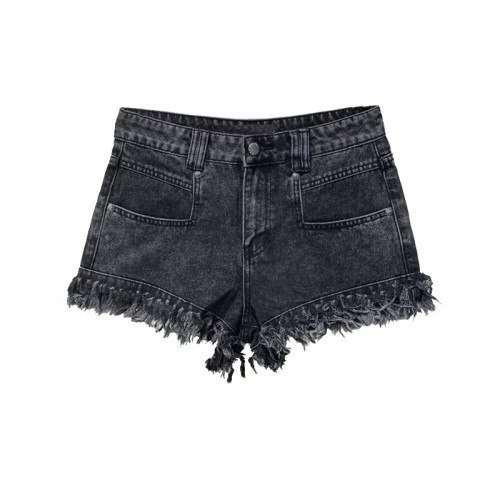 NIGO Women's Denim Leather Logo Fried Mini Shorts Jeans Pants #nigo54598