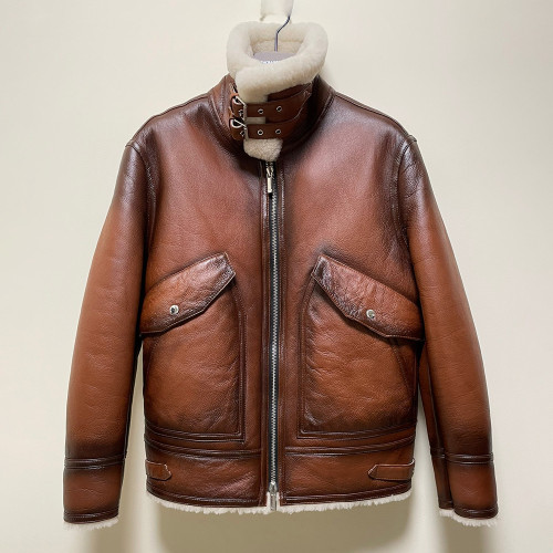 NIGO Grain Patina Leather Blouson With Shearling Jacket Coat #nigo6688