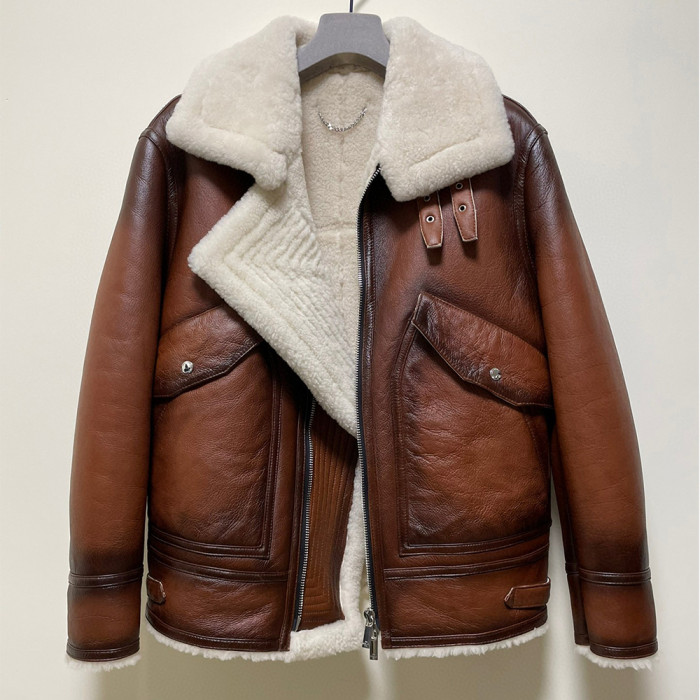 NIGO Grain Patina Leather Blouson With Shearling Jacket Coat #nigo6688