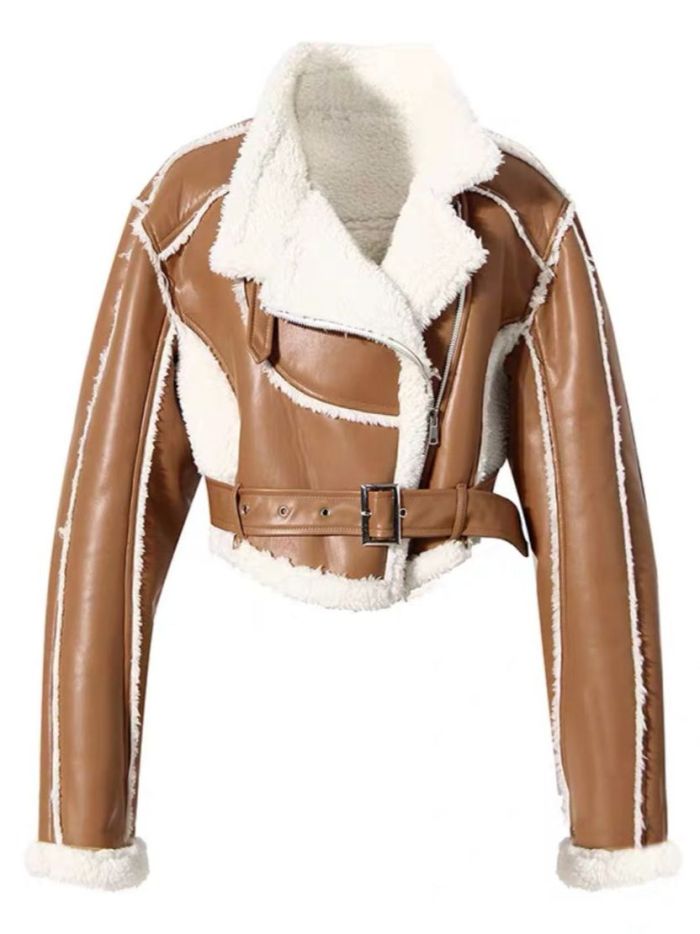 NIGO Lamb Fur Patchwork Short Leather Coat Jacket #nigo56276