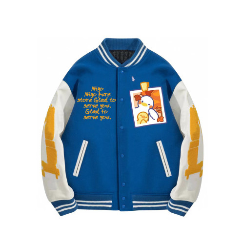Autumn Winter Leather Sleeve Woolen Jackets Baseball Jacket #nigo56354