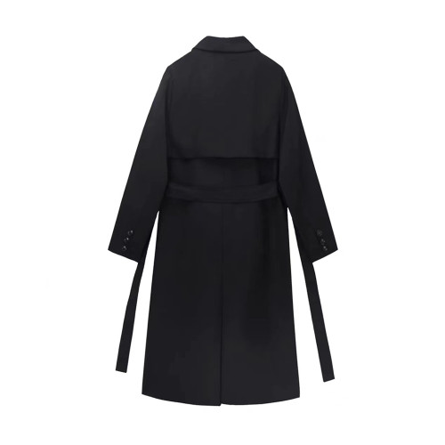 Women Black Long Leather Patchwork Windbreaker Jacket Coat #nigo56441