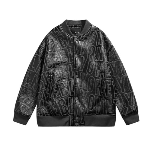 NIGO Dark Print Zip Leather Jacket Coat #nigo91386