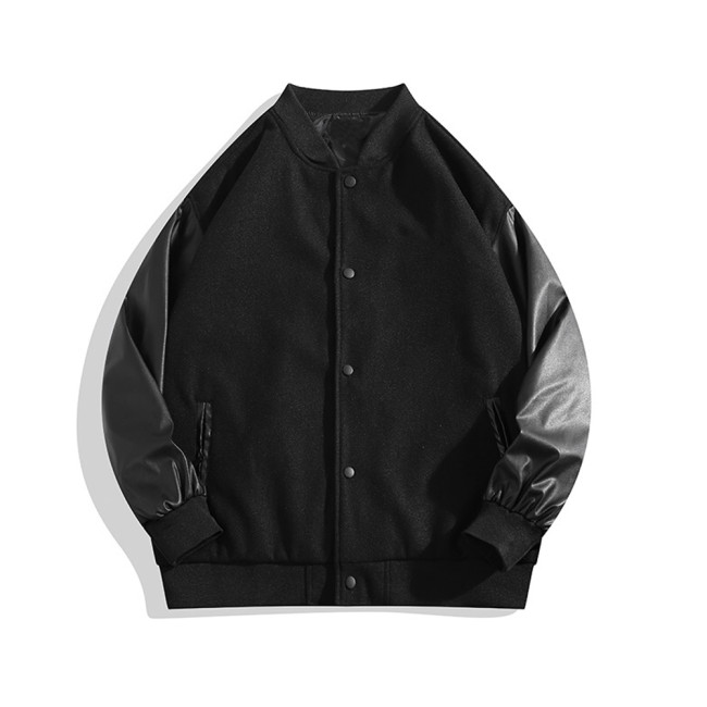 NIGO Woolen Plaid Patchwork Leather Sleeve Jacket Baseball Jacket #nigo94374