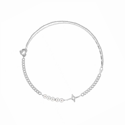 NIGO Silver Pearl Patchwork Chain Necklace #nigo57363
