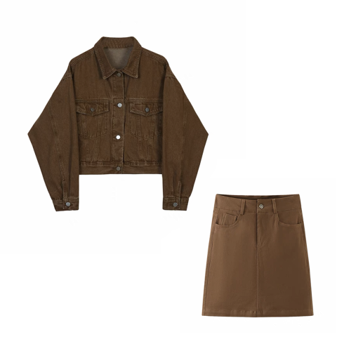 NIGO Coffee Colored Short Style Long Sleeved Jacket Short Skirt set #nigo57426