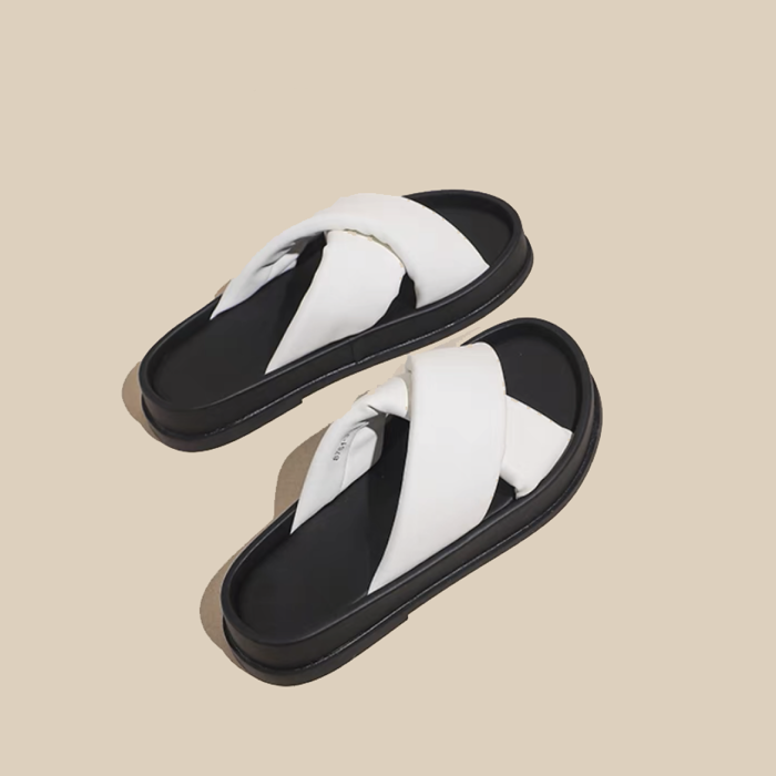 NIGO Cross Leather Flat Bottomed Slippers For External Wear #nigo57547