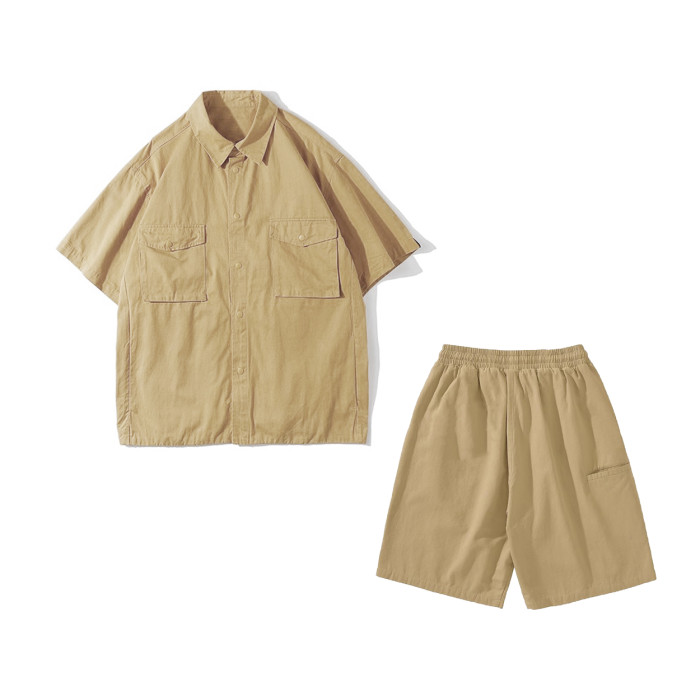 NIGO Khaki Short Sleeved Shirt Shorts Pants Suit Set #nigo94595