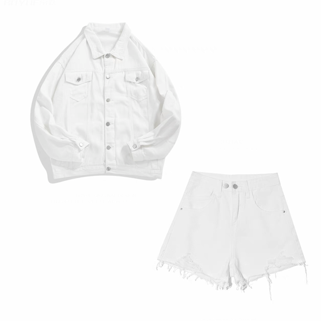 NIGO White Denim Long Sleeved Jacket Shorts Set #nigo57719