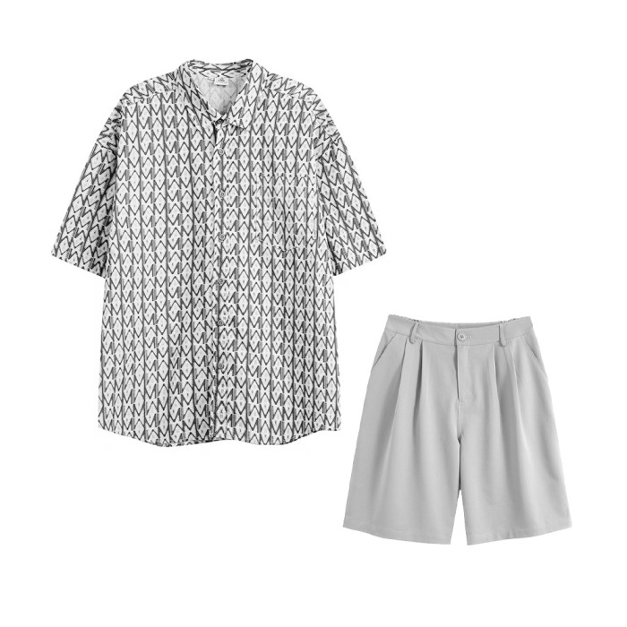 NIGO Geometric Pattern Short Sleeved Shirt Shorts Set Suit #nigo94445