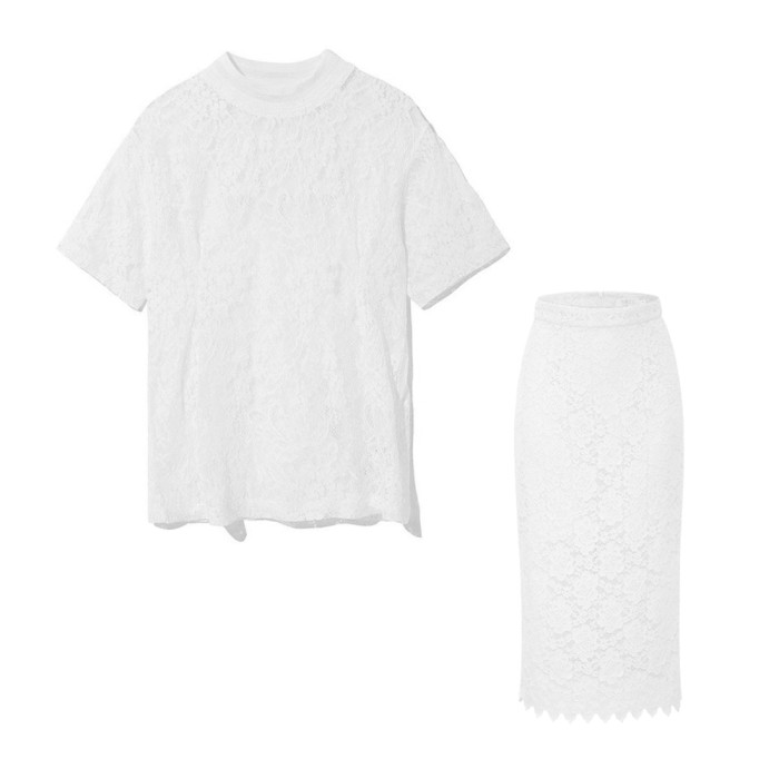 NIGO Lace Wispy Short Sleeve T-Shirt Half Body Skirt Set Suit #nigo21263