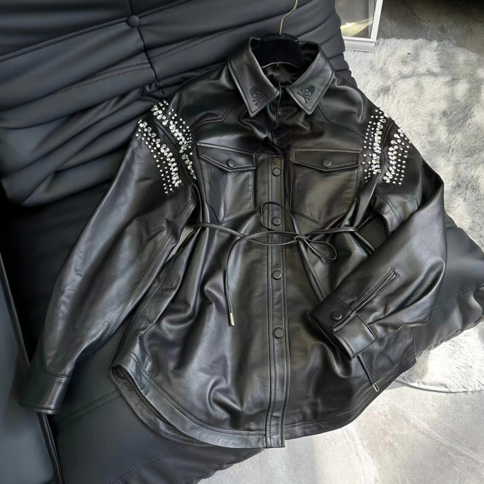 NIGO Casual Drawstring Leather Jacket Straight Leg Shorts Ngvp #nigo6216