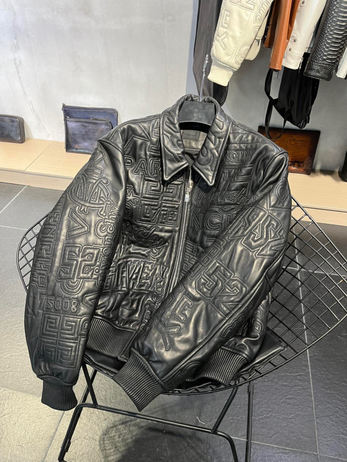 NIGO Dark Print Zip Leather Jacket Coat #nigo91386