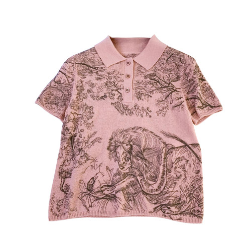 NIGO Animal Printed Pullover Short Sleeve Polo Shirt Women's Fashion Pink Embroidered Short Polo Shirt #nigo6432