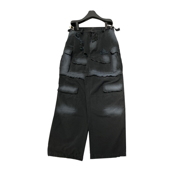 NIGO Old Worn Holes Hidden Zipper Casual Pants Workwear Loose Fit Men's Fashion Black Pants Raglan Zipper Casual Pants #nigo6428