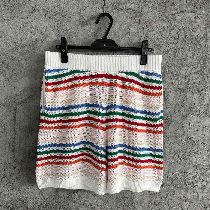 NIGO Twist Crochet Knit Striped Short Sleeve Shirt Men's Fashion Multicolor Striped Short Sleeve Shirt Casual Shorts #nigo6394