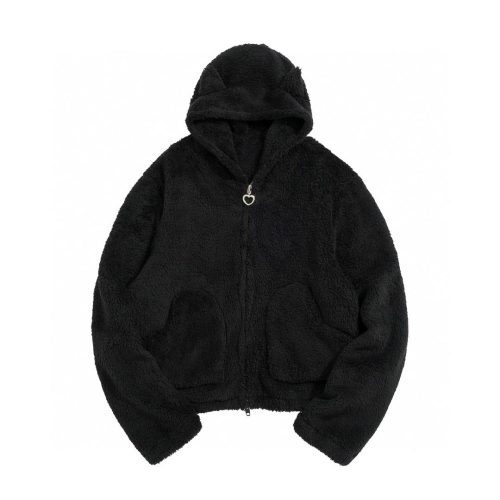 NIGO Zipper Hooded Plush Jacket Coat Women's Fashion Black Bear Hooded Zipper Short Jacket #nigo6391