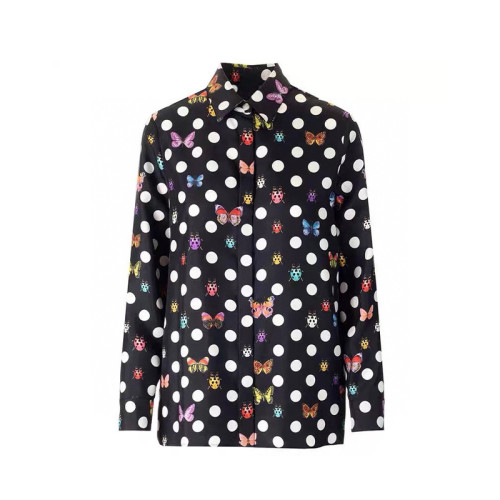 NIGO Polka Dot Full Print Long Sleeve Shirt Women's Fashion Spotted Butterfly Patterns Silk Polka Dot Shirt Shorts #nigo6476