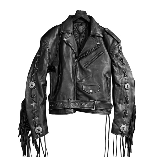 NIGO Calfskin Fringed Leather Jacket Made of Old Iron Ring Decorated Biker Jacket Leather Jacket Fringe Belt Black #nigo6498