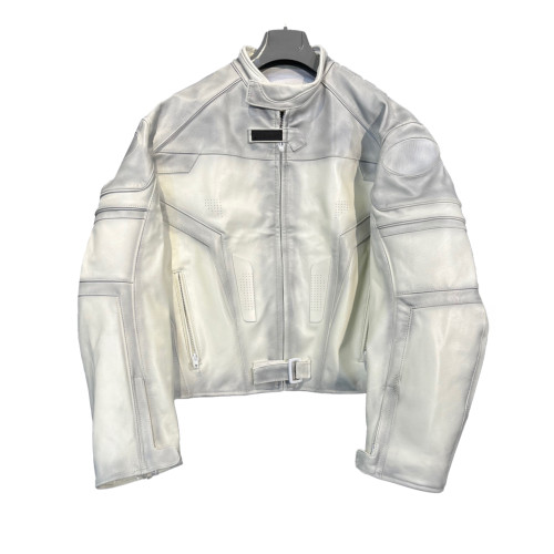 NIGO Industrial Aged Leather Jacket Biker Leather Jacket Coat Men's Fashion Set White Oversized Jacket Loose Pants #nigo95117