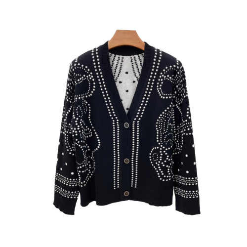 NIGO Dot Pattern Appliquéd Single Breasted Long Sleeve Knit Sweater Women's Fashion Black Printed Long Sleeve Cardigan #nigo6513