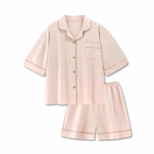Pink Printed Short Sleeved Shorts Pajama Set #nigo21739