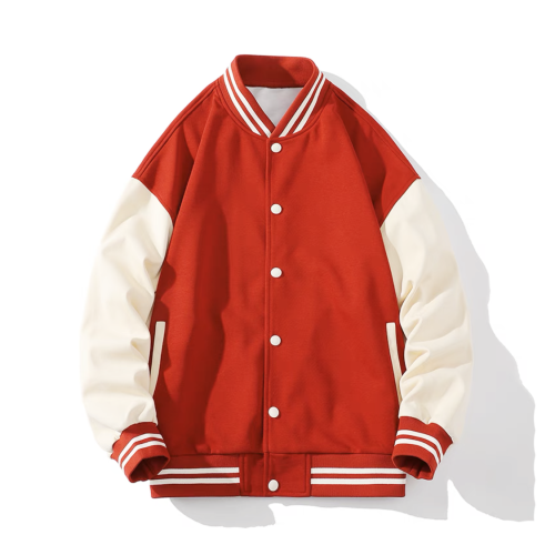 Red and White Patchwork Long Sleeved Baseball Jacket  #nigo21738