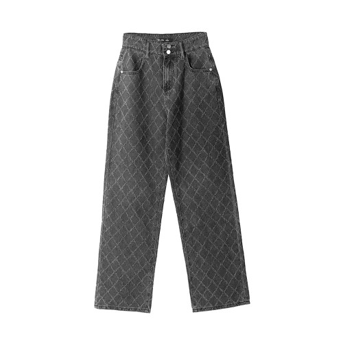 NIGO Custom Embroidered Monogrammed Diamond Loose Fit Denim Jacket Jeans Trouser Set #nigo96366
