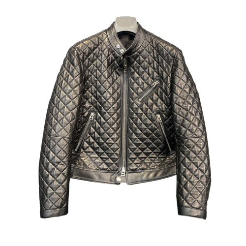 NIGO Lapel Solid Color Zipper Long Sleeve Leather Jacket Coat Men's Fashion Black Short Leather Coat #nigo6535