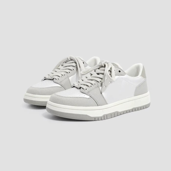 Grey And White Patchwork Lace Up Board Shoes #nigo96385
