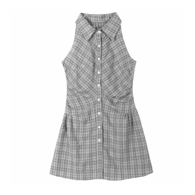 Grey Plaid Sleeveless Dress #nigo21756
