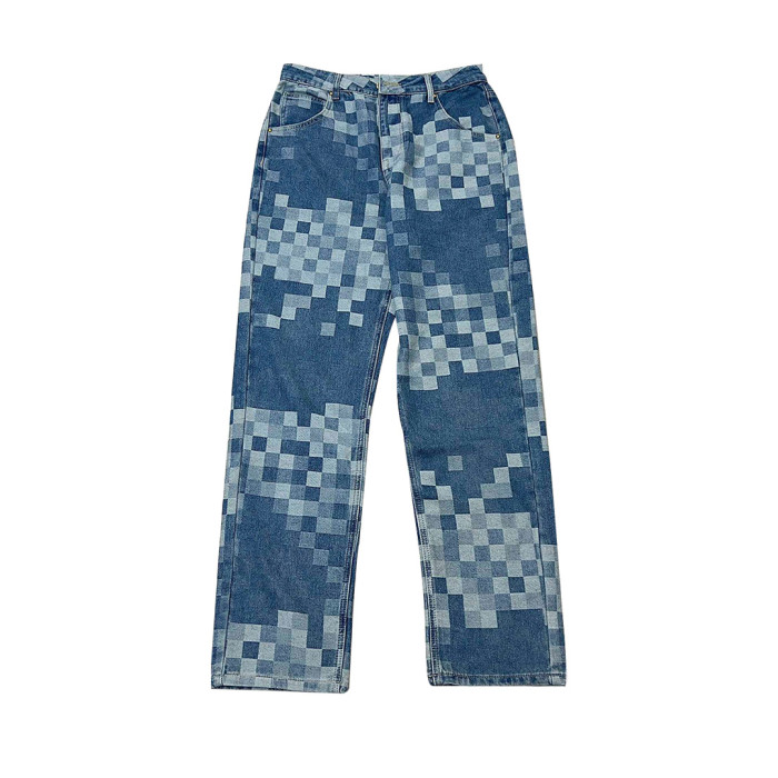 NIGO Checkerboard Wash Denim Jacket Blue White Plaid Jacket Pants Set Men Women Fashion Checkered Denim Jacket Pants Ngvp #nigo6548